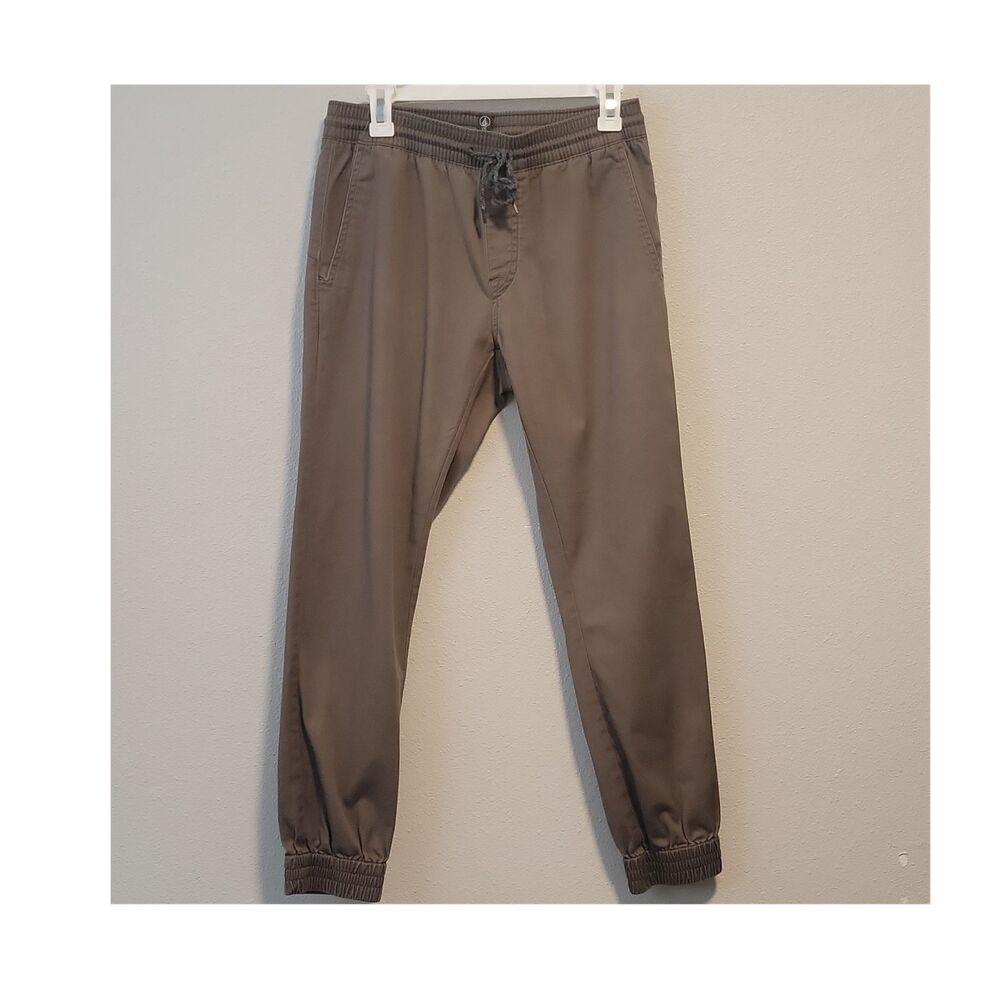 Volcom Men's Brown Jogger Pants Elastic Waist Tapered Leg Size S